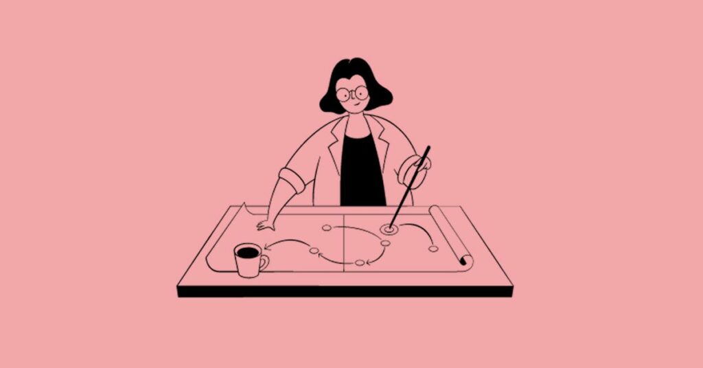 illustration représentant une personne en train de construire / réfléchir à une méthodologie